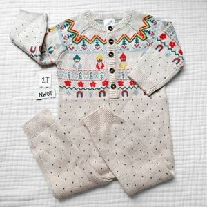 HANNA ANDERSSON Cozy Knit Winter Gnome Holiday Sweater Onesie/Romper 2T EUC